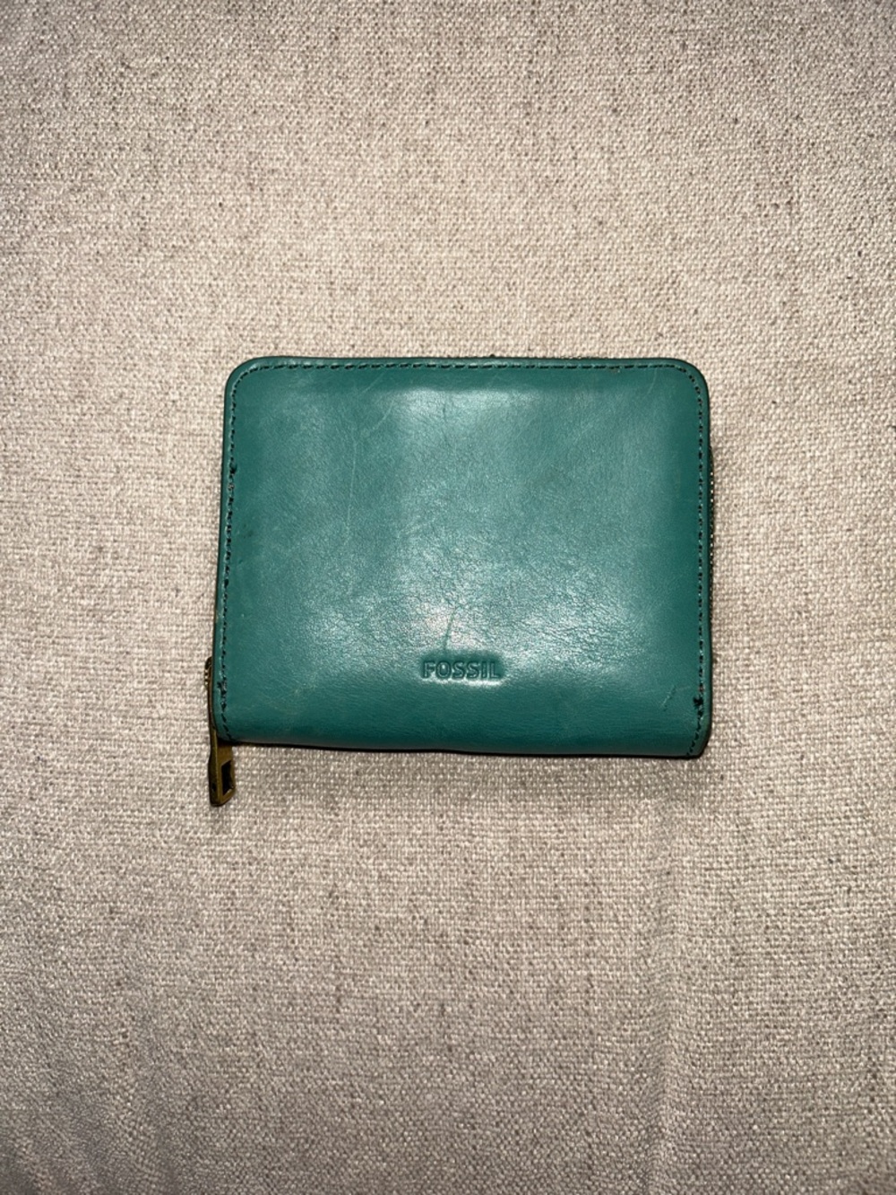 Fossil Teal Leather Zip Wallet with Gold-Tone Zipper